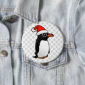 Badge Rond 10 Cm Gentoo Penguin Père Noël (En situation)