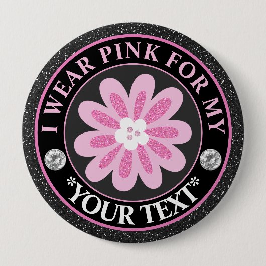Badge Rond 10 Cm Glitter Flower Breast Cancer Awareness Design (Devant)