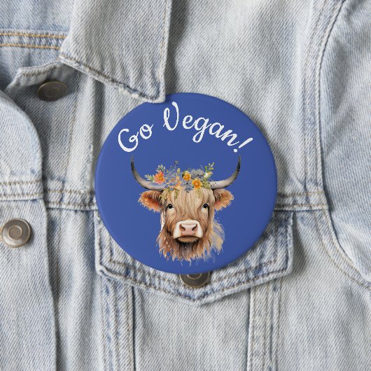 Badge Rond 10 Cm Go Vegan Animal Rights Cow (En situation)