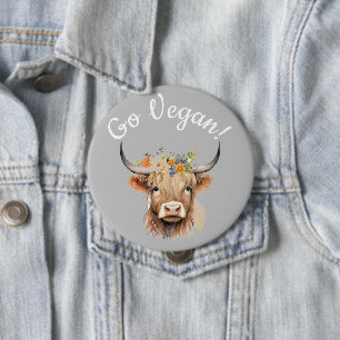 Badge Rond 10 Cm Go Vegan Animal Rights Cow