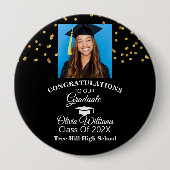 Badge Rond 10 Cm Gold Confetti Graduate Photo Party (Devant)