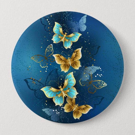 Badge Rond 10 Cm Golden butterflies (Devant)