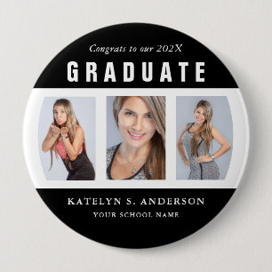 Badge Rond 10 Cm Graduation noir et blanc Photo Collage personnalis