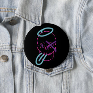 Badge Rond 10 Cm Graffiti crâne - rose, violet, bleu et noir