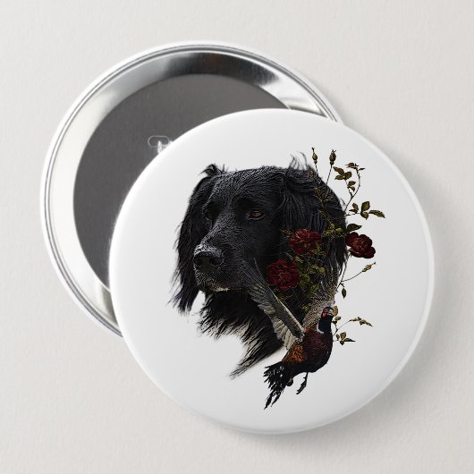 Badge Rond 10 Cm Grand Munsterlander avec faisan (Devant & derrière)