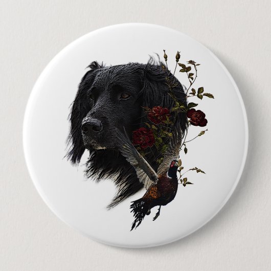 Badge Rond 10 Cm Grand Munsterlander avec faisan (Devant)