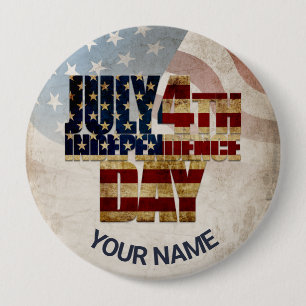 Badge Rond 10 Cm Graphisme Grunge USA 4 juillet Indépendance