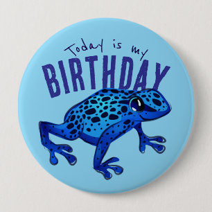 Badge Rond 10 Cm Grenouille d'anniversaire bleue