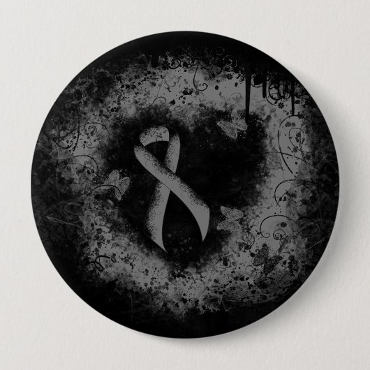 Badge Rond 10 Cm Gris Sensibilisation Ruban Grunge Coeur (Devant)