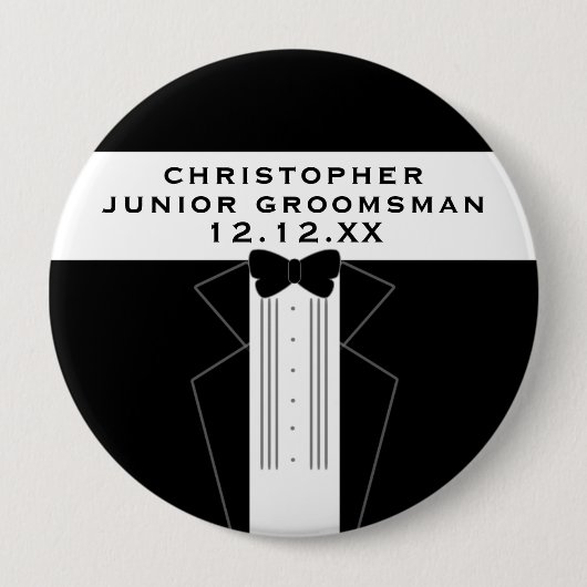 Badge Rond 10 Cm Gros Tuxedo Groomsman Wedding Party Button (Devant)