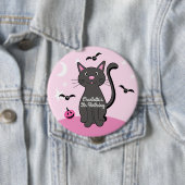 Badge Rond 10 Cm Halloween rose Chat noir Anniversaire fille (En situation)