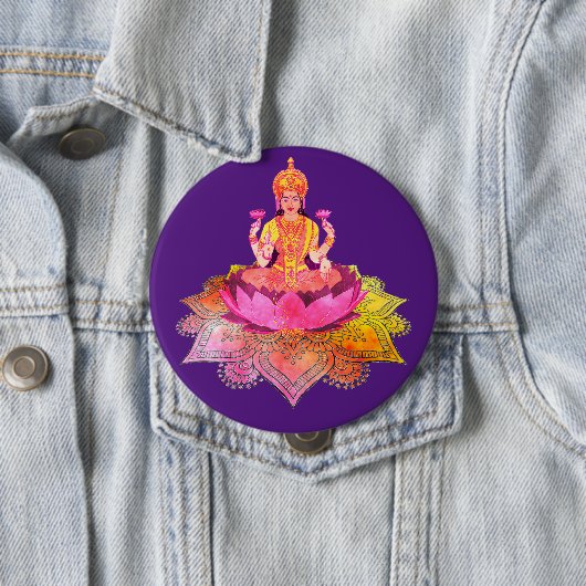 Badge Rond 10 Cm Happy Diwali - Deepalavi Lakshmi Goddess 4 (En situation)