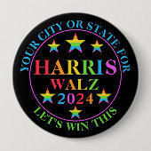 Badge Rond 10 Cm Harris Walz 2024 Fierté Élection Personnalisée Pol (Devant)
