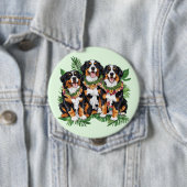 Badge Rond 10 Cm Hawaiian Bernese Mountain Dogs Flower Lei (En situation)