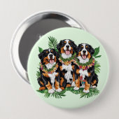 Badge Rond 10 Cm Hawaiian Bernese Mountain Dogs Flower Lei (Devant & derrière)