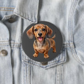 Badge Rond 10 Cm Heureux chiot teckel (En situation)