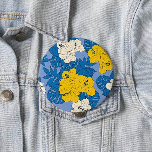 Badge Rond 10 Cm Hibiscus fleurs et feuilles (En situation)
