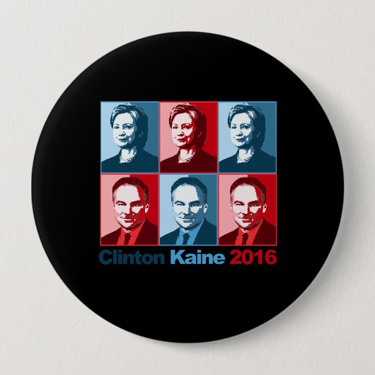 Badge Rond 10 Cm Hillary Clinton Tim Kaine 2016 - art de bloc - (Devant)