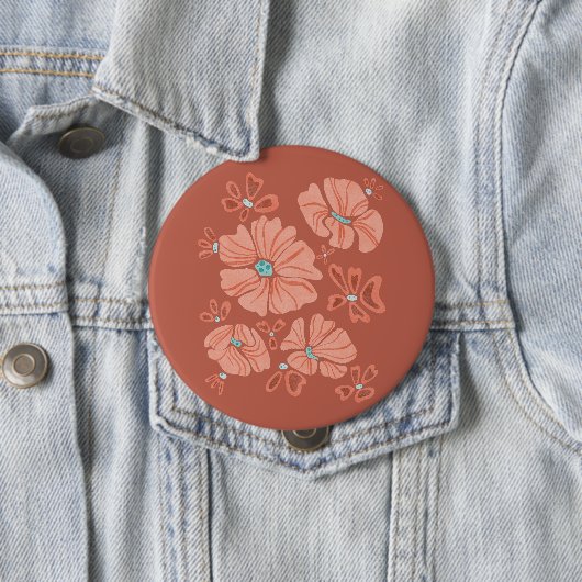 Badge Rond 10 Cm Hippie Blooms : Artwork Abstrait Red Flower Power (En situation)