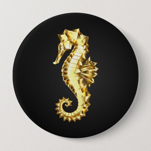 Badge Rond 10 Cm Hippocampe Polygonal Or (Devant)