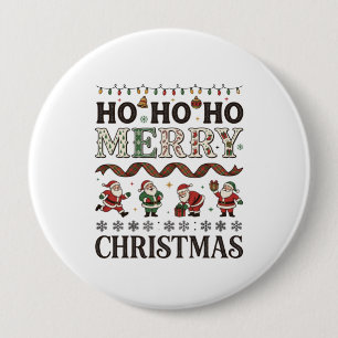 Badge Rond 10 Cm Ho Joyeux Noël Ruban à carreaux de Père Noël