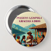 Badge Rond 10 Cm  Honduras Puerto LEMPIRA Retro poster (Devant & derrière)