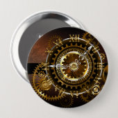 Badge Rond 10 Cm Horloge Steampunk avec des engrenages anciens (Devant & derrière)