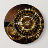 Badge Rond 10 Cm Horloge Steampunk avec des engrenages anciens (Devant)