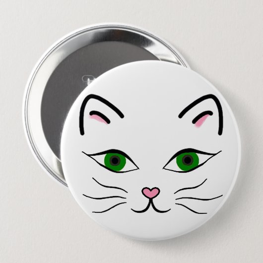 Badge Rond 10 Cm Huge 4 Inch Round Button - Kitty Face (Devant & derrière)