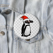 Badge Rond 10 Cm Humboldt Penguin Père Noël (En situation)