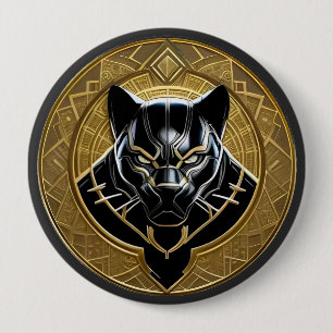 Badge Rond 10 Cm Icône de la Panthère noire avec fond géométrique d