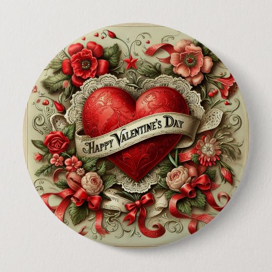 Badge Rond 10 Cm Illustration décorative Heureuse Sainte-Valentin (Devant)