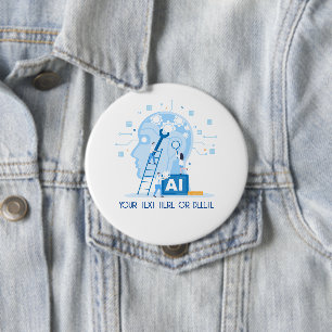 Badge Rond 10 Cm Illustration d'intelligence artificielle bleu mode