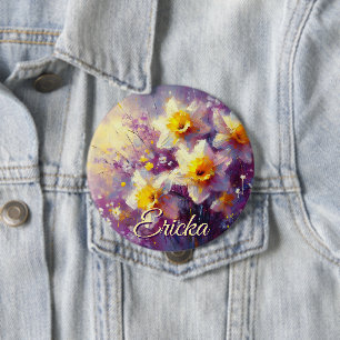 Badge Rond 10 Cm Impressionniste Daffodil Floral Purple Personnalis