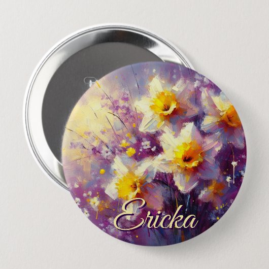 Badge Rond 10 Cm Impressionniste Daffodil Floral Purple Personnalis (Devant & derrière)