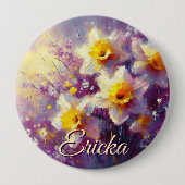 Badge Rond 10 Cm Impressionniste Daffodil Floral Purple Personnalis (Devant)