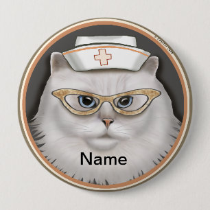 Badge Rond 10 Cm infirmière au chat persan 