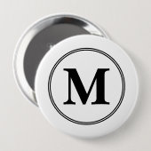 Badge Rond 10 Cm Initiales monogrammes simples noir et blanc (Devant & derrière)