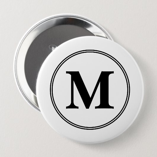 Badge Rond 10 Cm Initiales monogrammes simples noir et blanc (Devant & derrière)