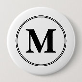 Badge Rond 10 Cm Initiales monogrammes simples noir et blanc (Devant)