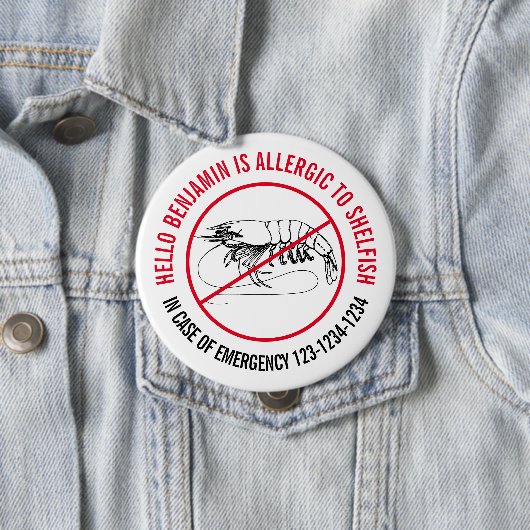 Badge Rond 10 Cm Insigne d'allergie aux mollusques (En situation)