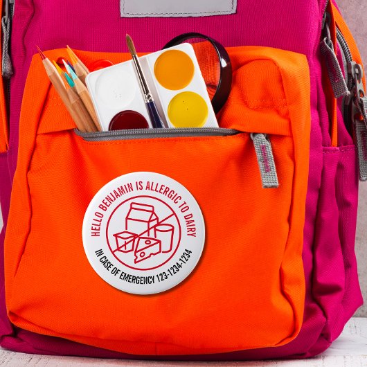 Badge Rond 10 Cm Insigne d'allergie laitière