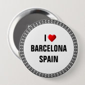 BADGE ROND 10 CM J'AIME BARCELONE, ESPAGNE (Devant & derrière)