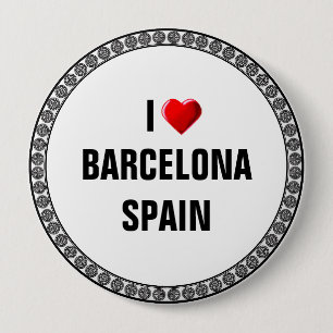 BADGE ROND 10 CM J'AIME BARCELONE, ESPAGNE
