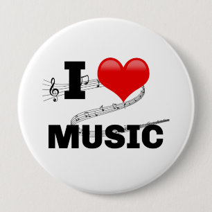 Badge Rond 10 Cm J'aime la musique, design populaire