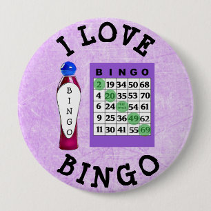Badge Rond 10 Cm J'aime le bouton pourpre de cartes de BINGO-TEST