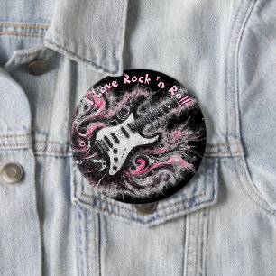 Badge Rond 10 Cm J'aime le Rock N Roll Guitare Électrique Personnal