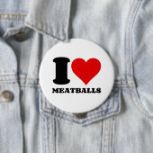 BADGE ROND 10 CM J'AIME LES MEATBALLES (En situation)