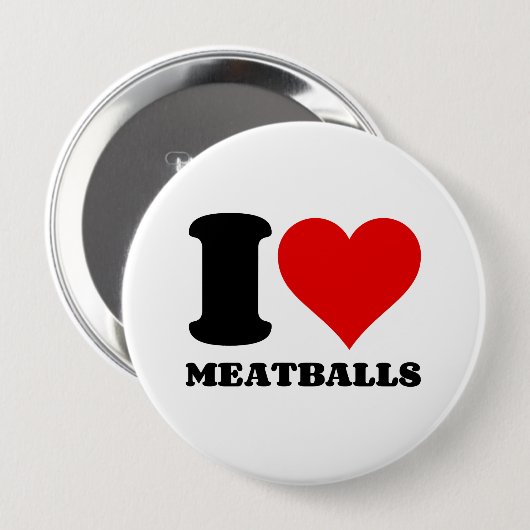 BADGE ROND 10 CM J'AIME LES MEATBALLES (Devant & derrière)