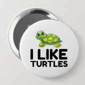 Badge Rond 10 Cm J'Aime Les Tortues (Devant & derrière)
